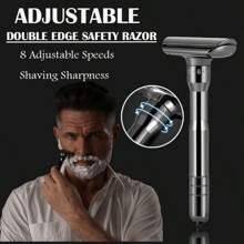 Adjustable Double Edge Safety Razor And 20 Blades Refills, Long Handle Adjustable Classic Safety Shaver Razor, Men's Travel Double Edge Safety Razor For Ideal Gift For Father Day & Boyfriend