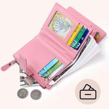 Fashionable Women's Folding Short Wallet High Quality PU Leather Zipper Coins Purses Solid Color Versatile Pouch Bag Card Holder For Women Wallet Mini Wallet Purse Wallet Coin Wallet Wallet