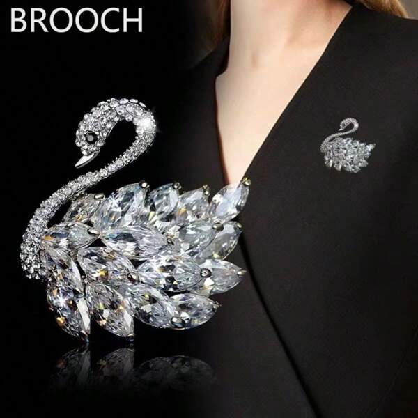 1 pieza Broche de lujo con forma de cisne, pin elegante de alta gama adecuado para que las mujeres lo usen a diario o en fiestas