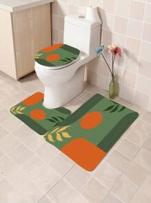 1pc/4pcs Bohemian Medieval Leaf & Sun Design Bathroom Waterproof Shower Curtain Set 12 Hooks, Bathroom Anti-Slip Mat, U-Shape Mat & Round Toilet Seat Cover, Full Bathroom Set For Multi-Scenarios Back To School