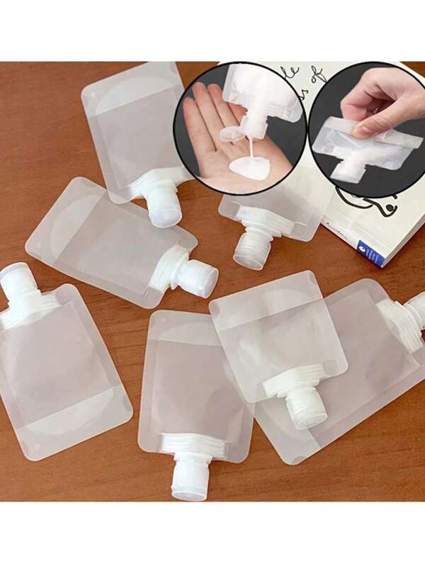 10pcs 1.01/1.69/3.38oz Portable Lotion Fluid Makeup Packaging Bag Cosmetic Shampoo Suction Bag Reusable Squeeze Stand Up Spout Pouch Refillable Empty Squeeze Pouch Travel Bottle