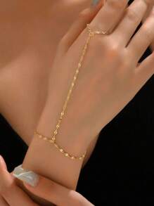 1 pieza Brazalete de mujer con hoja de diamante de estilo bohemio y cristal, brazalete de cadena fina simple para el dedo, accesorio de joyería como regalo