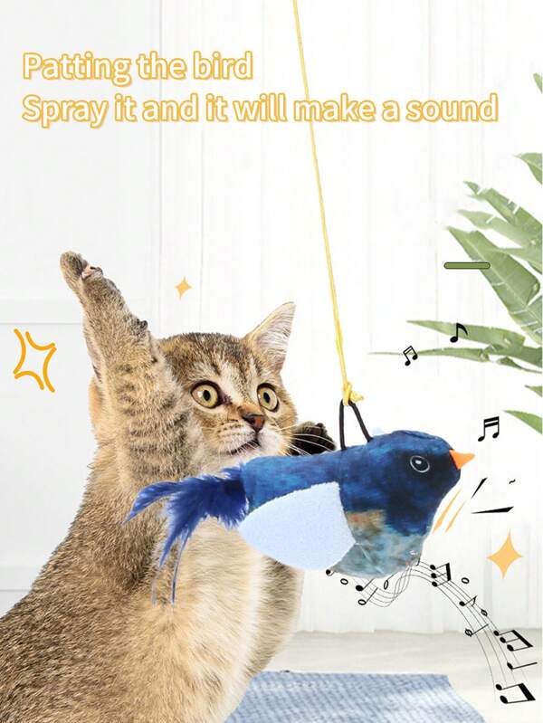 Juguete simulado de pájaro para gatos, seleccionado al azar - Un juguete de pájaro que a los gatos les gusta, un juguete que hace sonidos, un juguete para provocar a los gatos, un juguete para aliviar el aburrimiento de los gatos, se puede pegar al marco de la puerta y los gatos pueden jugar libremente. Adecuado para uso en interiores, adecuado para todos los gatos