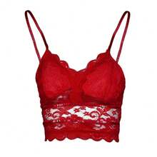 Women's Lace Crochet Cami Top Spaghetti Strap Crop Camisole Soft Casual Fit - 紅色 - 查看 2