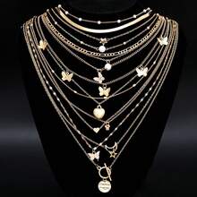 Conjunto de collares apilables simples para mujer, collares con colgante de mariposa, corazón, estrella, perla y Luna, joyería Bohemia, regalos 2025 U3GJ - 6340402HB - Ver 1