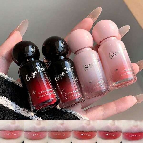 Gege Bear Water Mirror Lip Glaze Black Pink Color Moisturizing Long-Lasting Color Mirror Lip Glaze Lip Gloss