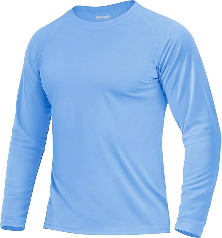 Boladeci Men's UPF 50 Sun Protection UV SPF Shirts Long Sleeve Lightweight Quick Dry Swim T-Shirts Rash Guard - Light Blue - View 1