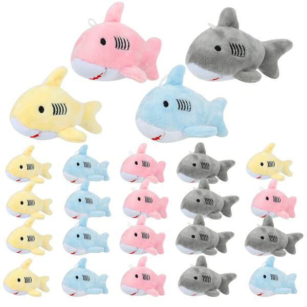 24-Pack Shark Party Favors, Mini Stuffed Animal Soft Shark Toys, Plush Keychains, Backpack Clips, Cute Decorative Plush Toy Accessories, Gift Bag Fillers For Boys Girls (Multicolor)