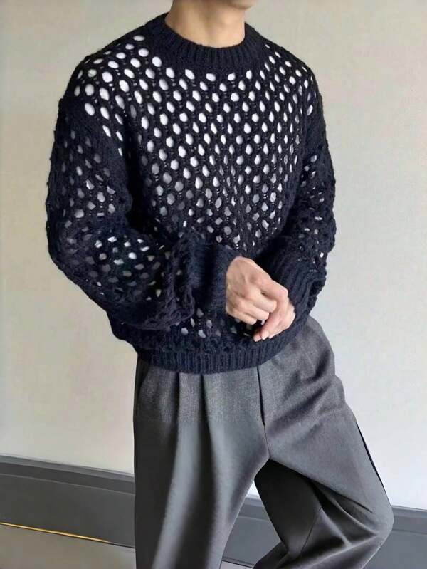 Manchic Design Sense personalisierter Pullover mit Hohlmuster, atmungsaktiv, gestrickt, Herren Pullover Hoodie, Homecoming, Streetwear