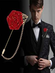 1 Stück Luxus Gold Seide Rose Brosche - elegante Ansteckblume für Hochzeitsbräutigam, Brautparty, Anzug, Herren- und Damenformalkleidung (lange Broschen-Design), Vintage Rucksack für die Schule
