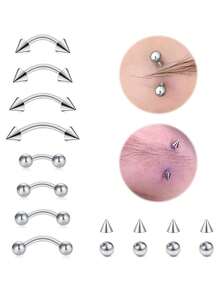 AVYRING 16pcs 16G Eyebrow Rings Piercing Jewelry Stainless Steel Curved Barbell Vertical Labret Lip Jewelry Ear Rook Helix Conch Daith For Women 6mm/8mm/10mm/12mm Replacement Balls 3mm - Multicolor - View 8
