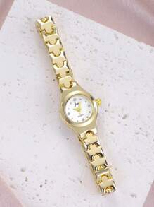 jw 1 Pieza Reloj de mujer Premium de color rosa, dulce y delicado, con caja de aleación redonda, esfera de moda con escala de cristales, reloj de cuarzo elegante, fácil de llevar, adecuado para decoración diaria, regalo de vuelta al colegio para estudiantes