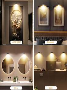 1/3/6 Stücke kabellose Metall Wandkunst LED Bildleuchten, mit magnetischer kabelloser Wandlampe, Lichterketten, Lampen, LED-Leuchten, Nachtlicht, Beleuchtung, Buchleuchte, LED-Leuchten für Räume - einstellbare Farbtemperatur, Timer, Fernbedienung und Taststeuerung - perfekt für Galerien, Treppen, Flure