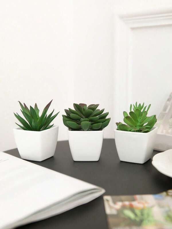 3PCS Simulation Succulent Small Pot Combination Green Pink Artificial Mini Fake Plants For Garden Desktop Room Window Housewarming Gift Art Dress Up Office Wedding Layout