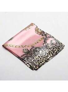 90 Square Scarf, New Style Headscarf, Leopard Print Chain Decoration, Satin Silk Scarf, Versatile And Multi-Purpose Imitation Silk Scarf