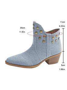 2025秋冬新款女式刺绣西部靴，复古粗跟靴，百搭棕色中筒马靴