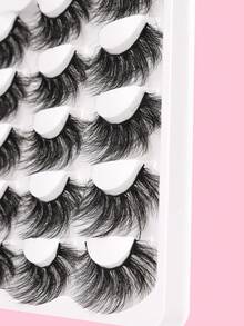 10 对浓密假睫毛蓬松仿貂毛睫毛交叉造型加长睫毛，4-20 毫米
