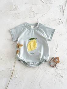 Newborn Baby Boy Cute Embroidered Fruit Short Sleeve Romper, Summer