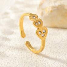 Juego de anillos con baño de oro al estilo francés para mujer, set único de anillos de circonita sintética con diseños de corazón, luna y delfín, anillos ligeros y de lujo, anillos de acero inoxidable sencillos pero elegantes, regalos para fiestas y cumpleaños, parejas