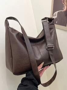时尚纯色柔软PU皮革单肩包，复古百搭大容量斜挎包，适合上学、办公、日常通勤，优雅手提包带拉链钱包，轻便休闲邮差包，绝佳的礼物之选。
