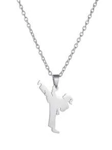 1 Pc Taekwondo Kongfu Fight Figure Women Men Pendant Necklace Stainless Steel Karate Fight Chain Necklace Jewelry For Sportsman