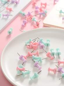 50/100pcs Colorful Drawing Thumbtacks, Simple Multi-Purpose Thumb Pins, Suitable For School, Office, Photo Fixation (Random Color),Back To School,School Supplies - Multicolor - View 1