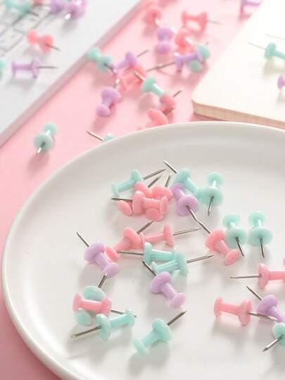 50/100pcs Colorful Drawing Thumbtacks, Simple Multi-Purpose Thumb Pins, Suitable For School, Office, Photo Fixation (Random Color),Back To School,School Supplies
