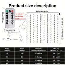 1pc Remote Control Window Curtain Fairy Lights String, 8 Modes, USB Powered, Suitable For Indoor Bedroom Window, Christmas, Ramadan, Wedding, Birthday Party Decor