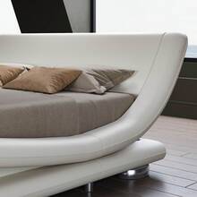 SHA CERLIN Full/Queen/King Size Upholstered Bed Frame, Deluxe Low Profile Sleigh Bed With Faux Leather Ergonomics Headboard, No Box Spring Needed & Easy Assembly, White - 白色 - 查看 7