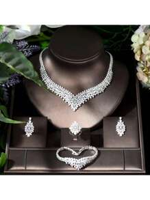 1 conjunto de lindos colares, brincos e pulseiras de zircônia cúbica quadrada, joias para mulheres, acessórios para vestidos de festa de casamento e baile