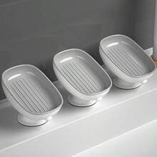 1 Piece, Light Luxury Soap Drain Storage Box, Strong Suction Cup For Stability And Durability, Convenient Double-Layer Drain Design, Detachable, Suitable For Daily Storage Of Soap - Light Grey - View 2