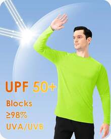 Boladeci Men's UPF 50 Sun Protection UV SPF Shirts Long Sleeve Lightweight Quick Dry Swim T-Shirts Rash Guard - Fluorescent Green - View 2
