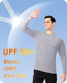 Boladeci Men's UPF 50 Sun Protection UV SPF Shirts Long Sleeve Lightweight Quick Dry Swim T-Shirts Rash Guard - Gray - View 2