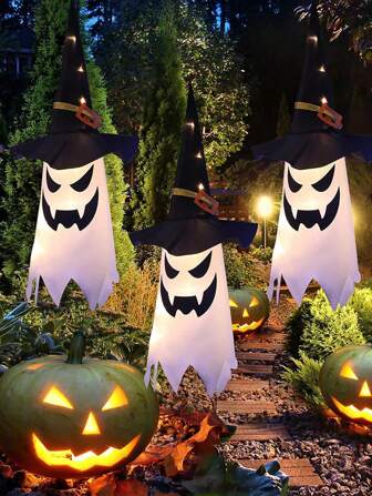 1PC Halloween Decorations For Outdoor Use,80 Cm - 45 Cm Large Hanging Luminous Ghost Witch Hats For Exterior Decoration, Long Lifespan, High Light, Indoor/Outdoor Halloween Lights For Porch, Courtyard, Tree And Garden Decoration