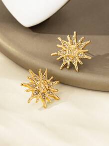 1 Paar modische, ausgefallene Kristall-besetzte goldene Sonnenförmige Ohrringe für Frauen, eleganter Schmuck