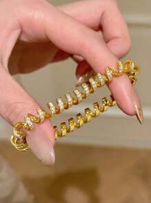 1pc Vintage Inspired Fully Rhinestone Decorated Water Wave Twisted Wire 17cm Bracelet, Luxurious Retro High-End Accessory, Heavy Weight