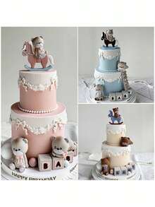 24pcs Or 1pc Cute Bear Cake Toppers, Cartoon Riding Bow Bear, Cute Little Bear Cake Decorations, Light-Colored Ladder Cake Decorations, Stars, Platinum Foam Ball Cake Decorations, Suitable For Baptism Parties, Gender Reveal Ceremony Cake Decorations, Birthday Party Cute Bear Theme Cake Decorations, Baby Shower Party Cake Decorations, Soft Rubber Material, Reusable (Pink) - Pink - View 6