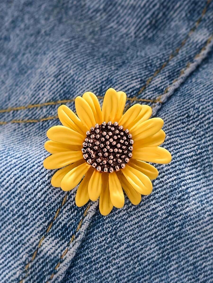 1 pieza Broche de moda estilo Mori vintage multicolor con esmalte de margarita, accesorio de ropa para regalo de fiesta - Dorado - Ver 1