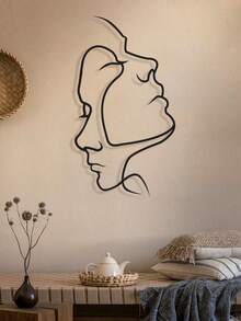 1 Peça Arte de Parede Linha Facial Abstrata, Desenho de Linha Reta Arte de Parede de Metal, Arte de Parede de Metal Moderna Bonita Farmhouse Preta para Pendurar em Qualquer Parede da Sala de Decoração, 2 Tamanhos Disponíveis