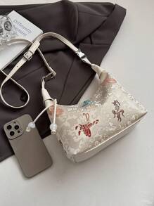 1 pieza Bolso de hombro cruzado de mujer con estampado animal, cierre con cremallera y estilizado bolso balde de gota de agua apto para uso casual y diario