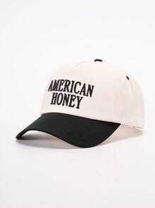 1pc Embroidered "American Honey" Color Block Baseball Cap, Adjustable Sun Protection Casual Hat, Suitable For Spring & Autumn Travel, Beach, Men Y2K Style Cap