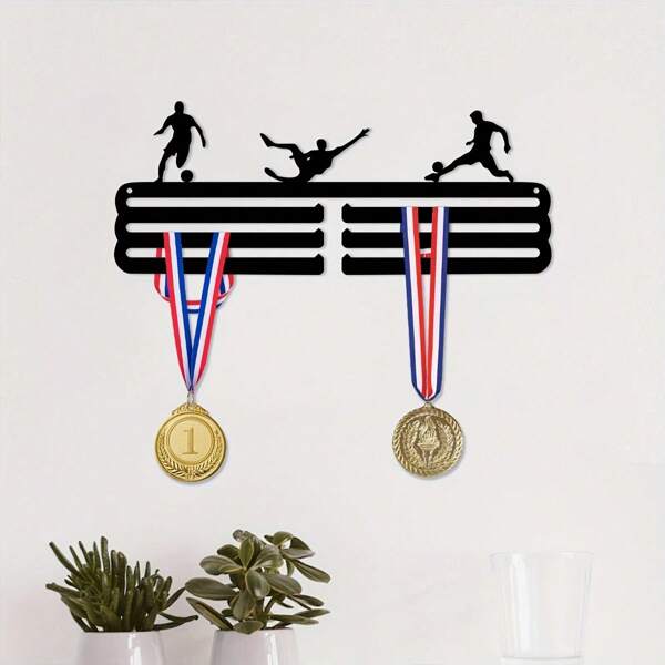 1pc, 11.81inch X 4.68inch Metallic Black Sports Medal Holder - Wall-Mounted, Easy Install, Holds 60 Medals & Ribbons For Running, Soccer, Softball Awards - Modern Iron Home Decor, Christmas Gift,Craft Decorations