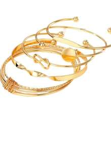 12-7pcs Set Fashion Textured Heart Shaped Metal Bangle Bracelet Set, Bohemian Style Adjustable Stacked Bracelets, Suitable For Daily Life And Party Wear, Ideal Gift For Friends And Family