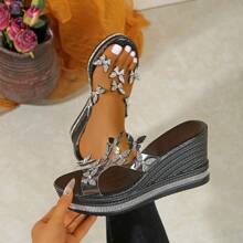Bohemian Style Platform Wedge Transparent Crystal Studded High Heel Sandals, Fashion Casual Versatile For Summer