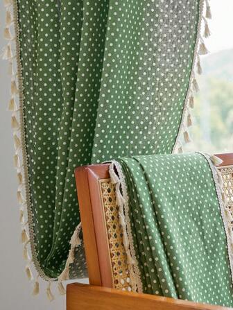 1 pieza de cortina opaca de unicolor con estampado geométrico de lunares, estilo bohemio con borlas rectangulares que bloquea la luz, apropiada para sala de estar, dormitorio, cocina, comedor, hotel, café, decoración de festivales, uso en el hogar durante todo el año