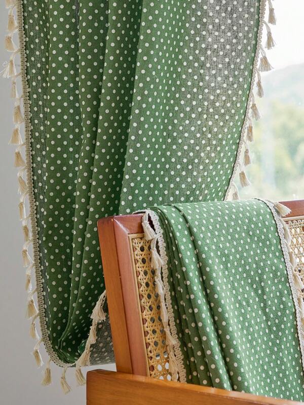 1 Piece Of Solid Color Polka Dot Geometric Blackout Curtain, Bohemian Style Rectangular Tassel Light-Blocking Drapery, Suitable For Living Room, Bedroom, Kitchen, Dining Room, Hotel, Cafe, Festival Decoration, All-Season Home Use