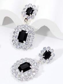 2pcs Minimalist Square Geometric Rhinestone Earrings, Rhinestone Wedding & Party Eardrops For Women