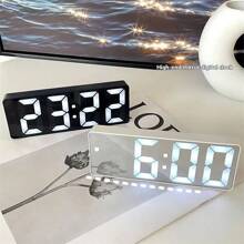 1 pieza Reloj despertador de espejo LED con pantalla digital, función de repetición, luz nocturna, reloj de escritorio electrónico USB para decoración del hogar, muebles, dormitorio, oficina, escritorio, regreso a clases, decoración de , decoración de dormitorio, decoración escolar, sorpresa escolar, útiles escolares