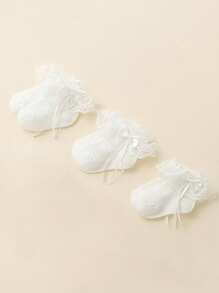 3 Pairs Of Baby Socks, Summer Thin Mesh Breathable Princess Style With Lace Trim For Baby Girls, Non-Binding