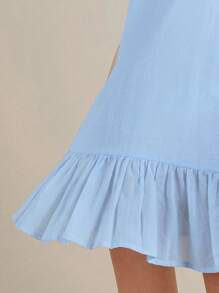 1pc Summer Fashion Sexy Ruffled Adjustable Strap Short Sleepwear Dress, Solid Color Home Dress For Women ,Vacation